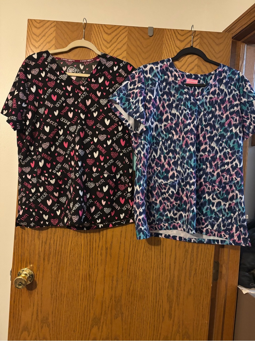 Zavate and Devine stretch both large - Hearts & Abstract Leopard like new scrubs
